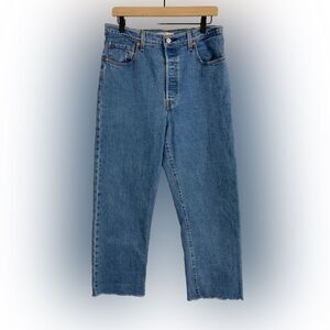 Levi’s Jeans Women’s 32 Blue Ribcage Straight High Rise Button Fly Raw Hem